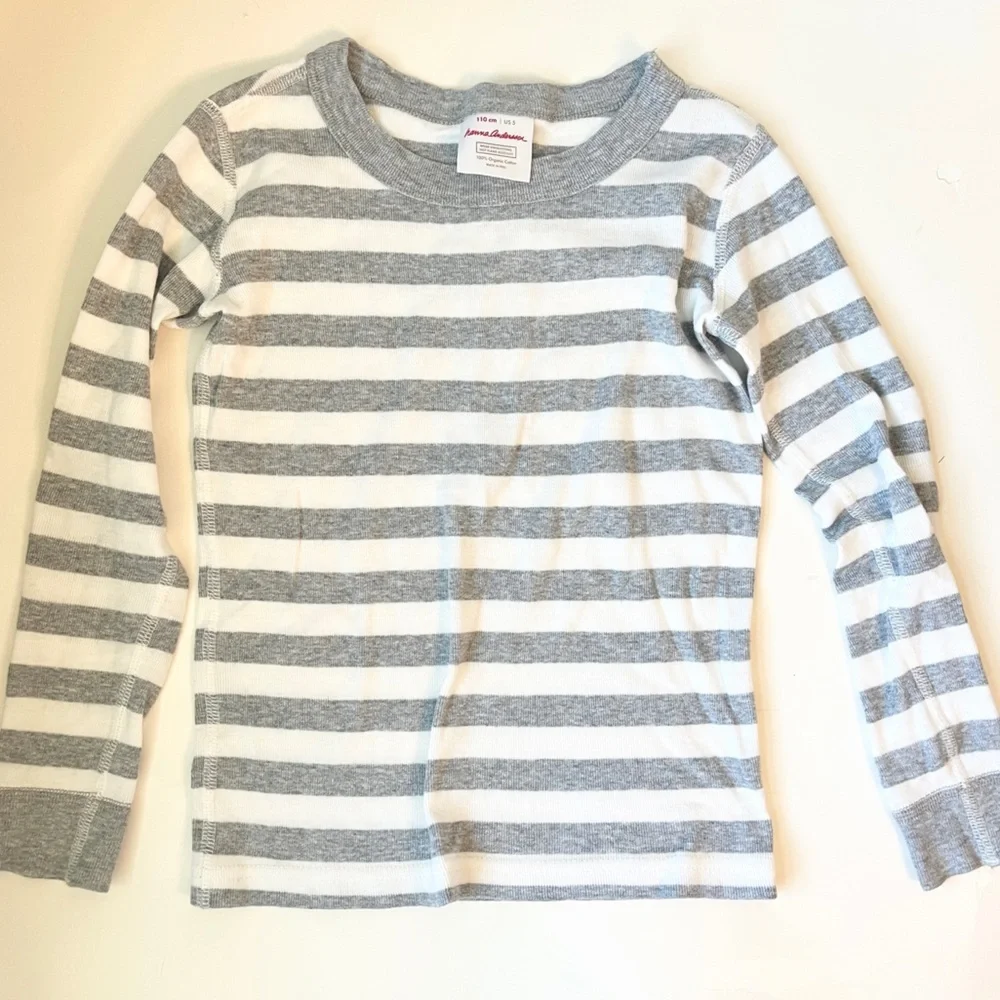 Hanna Andersson Gray and White Striped Pima Cotton Pajama Set